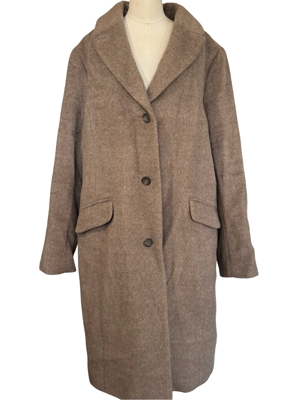 Talbots Italian Fabric Virgin Wool Blend Long Coat Taupe Brown Size 20 Classic - Picture 5 of 13